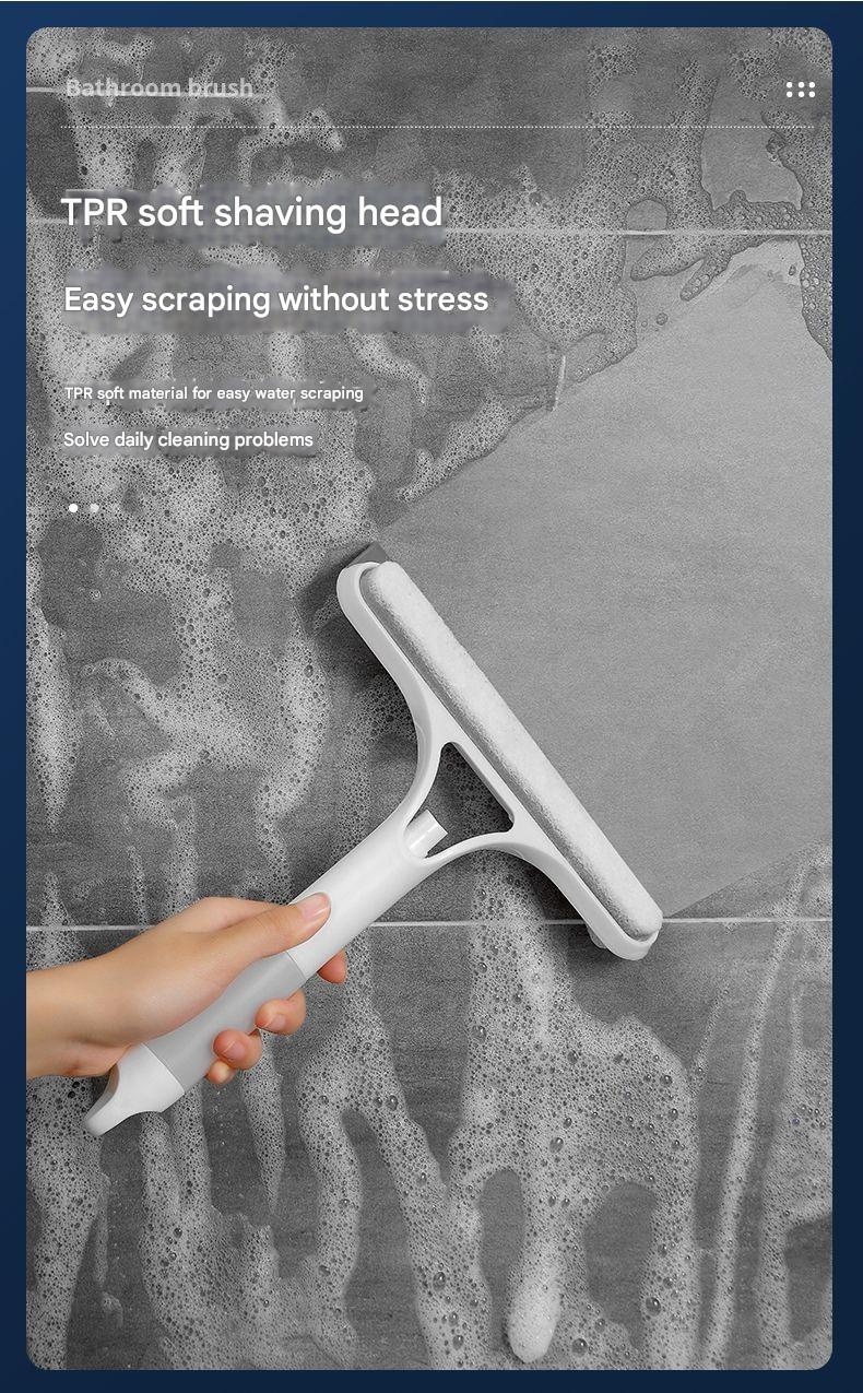 Raclette de douche à brosse intégrée, avec support mural