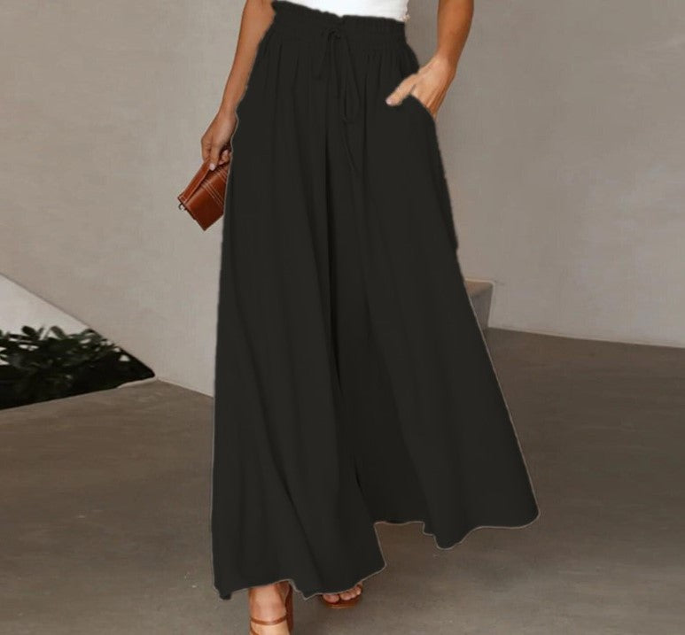 Jupe-culotte longue à taille élastique et cordon