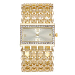 Montre femme rectangulaire à strass et large bracelet ajouré
