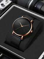 Montre homme noire ultra-fine, bracelet milanais