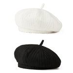 Béret femme en maille texturée — style rétro, noir ou blanc