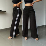 Pantalon large à bandes latérales — taille haute, jambe droite