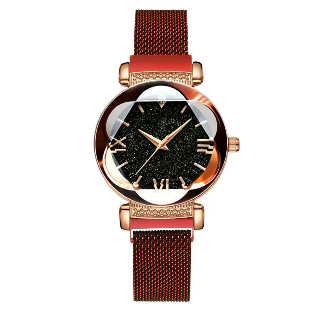 Montre femme cadran ciel étoilé, bracelet milanais magnétique