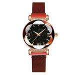 Montre femme cadran ciel étoilé, bracelet milanais magnétique