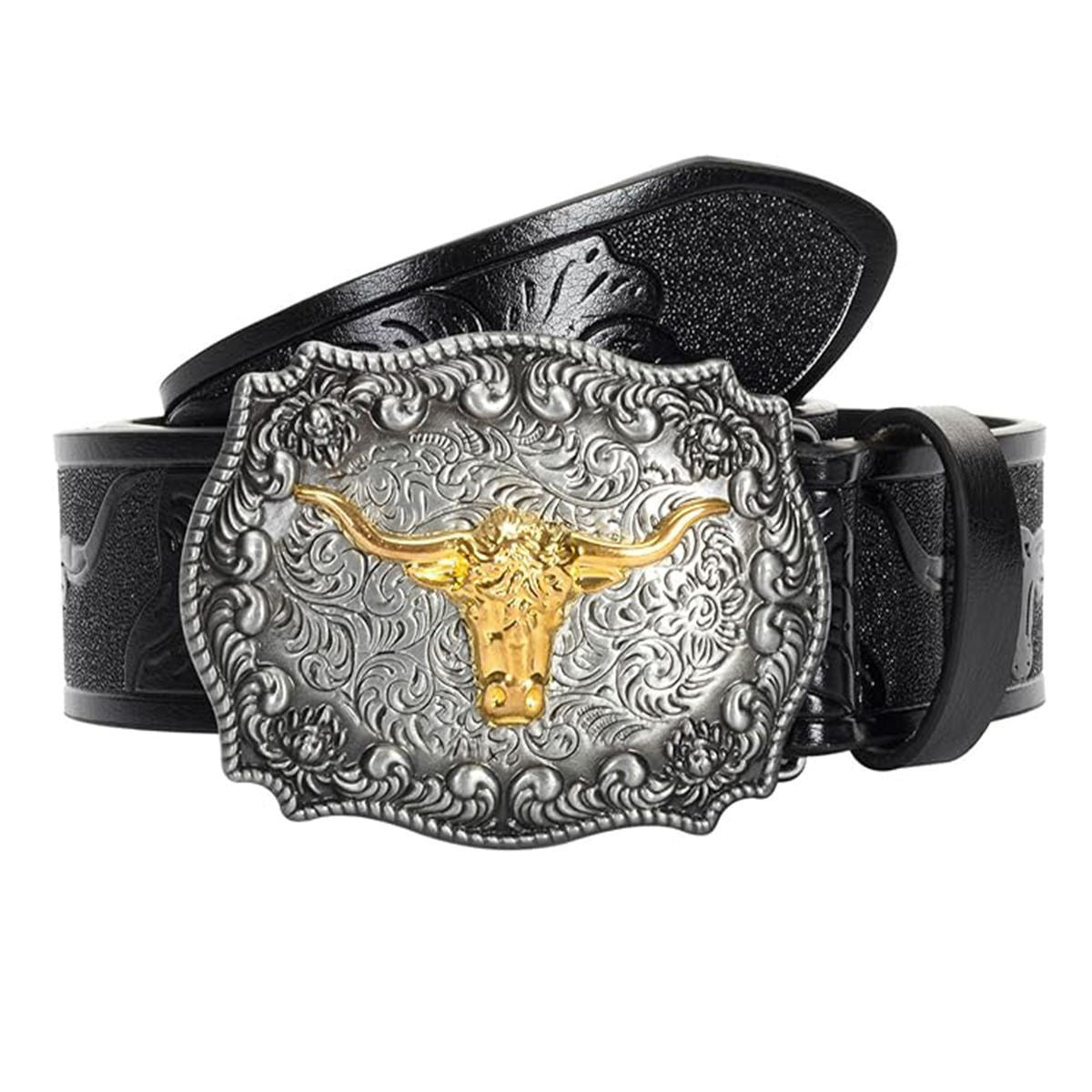 Ceinture homme western à boucle tête de longhorn