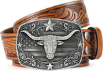 Ceinture mixte en cuir gravé — motif western, pour jean