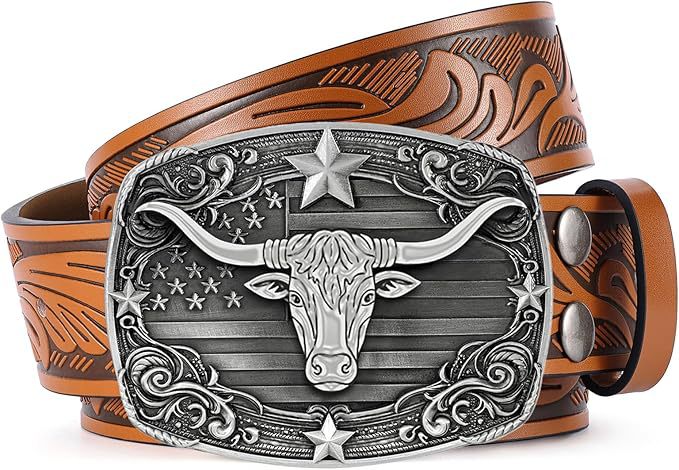 Ceinture mixte en cuir gravé — motif western, pour jean