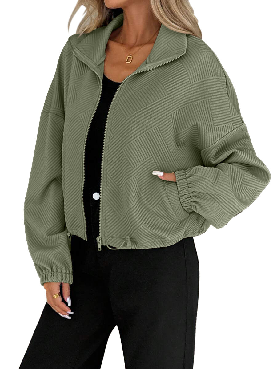 Veste zippée en maille gaufrée, bas à cordon — coloris