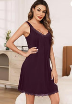Chemise de nuit en modal à encolure de dentelle — sans manches