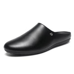 Mules homme aspect cuir lisse — bout rond, se chaussent sans les mains