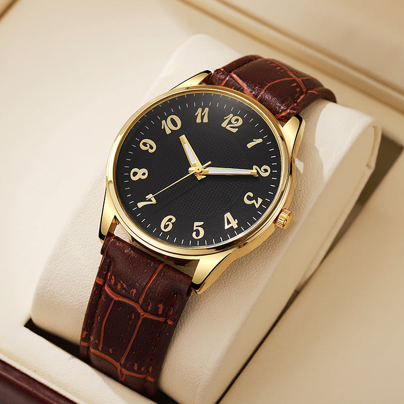 Montre homme classique dorée à bracelet cuir