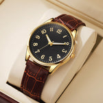 Montre homme classique dorée à bracelet cuir
