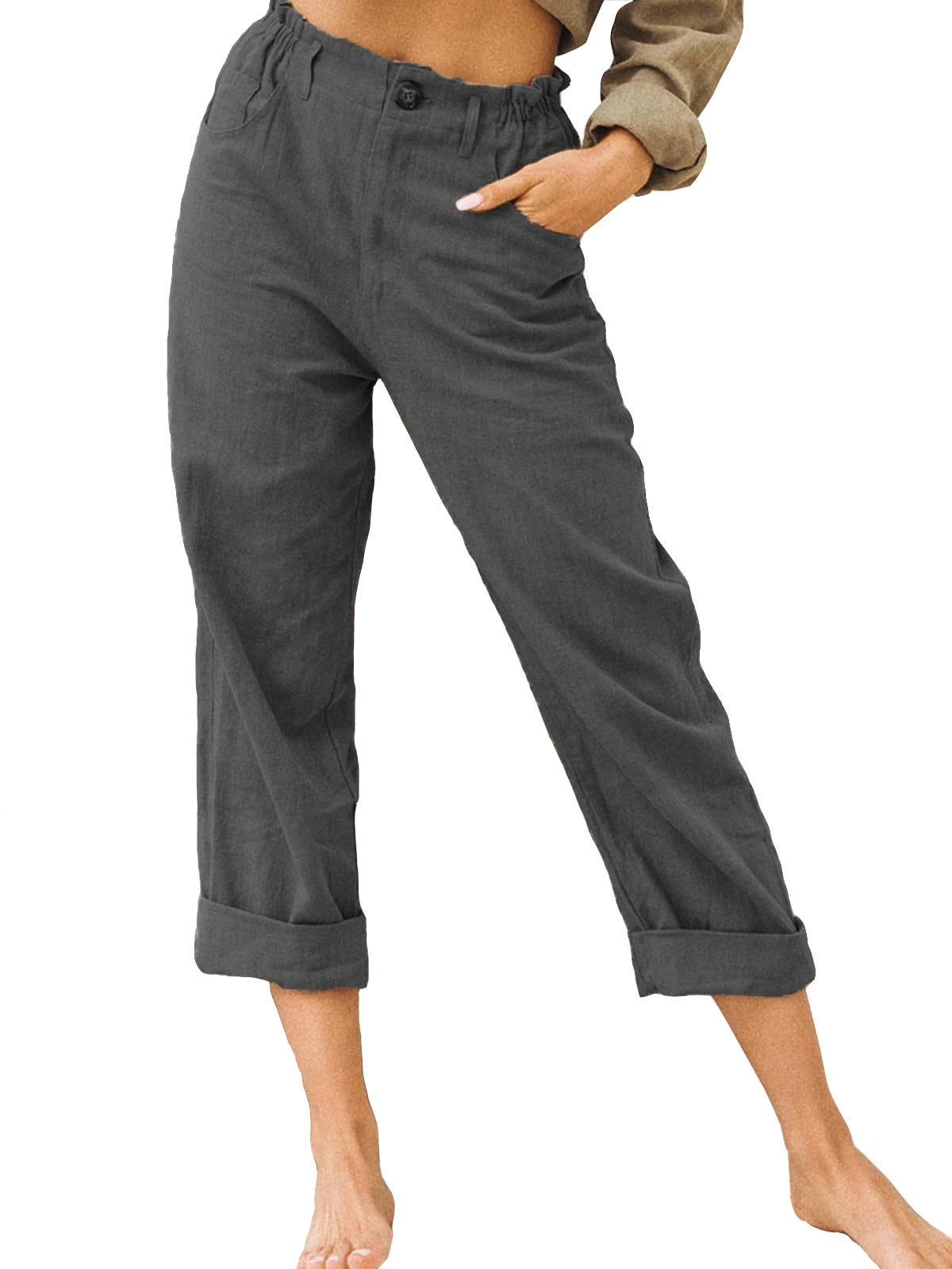 Pantalon femme uni à taille élastique — coupe fluide