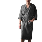 Peignoir long uni en lin mélangé — mixte