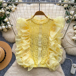 Top en dentelle à volants d’organza, taille unique