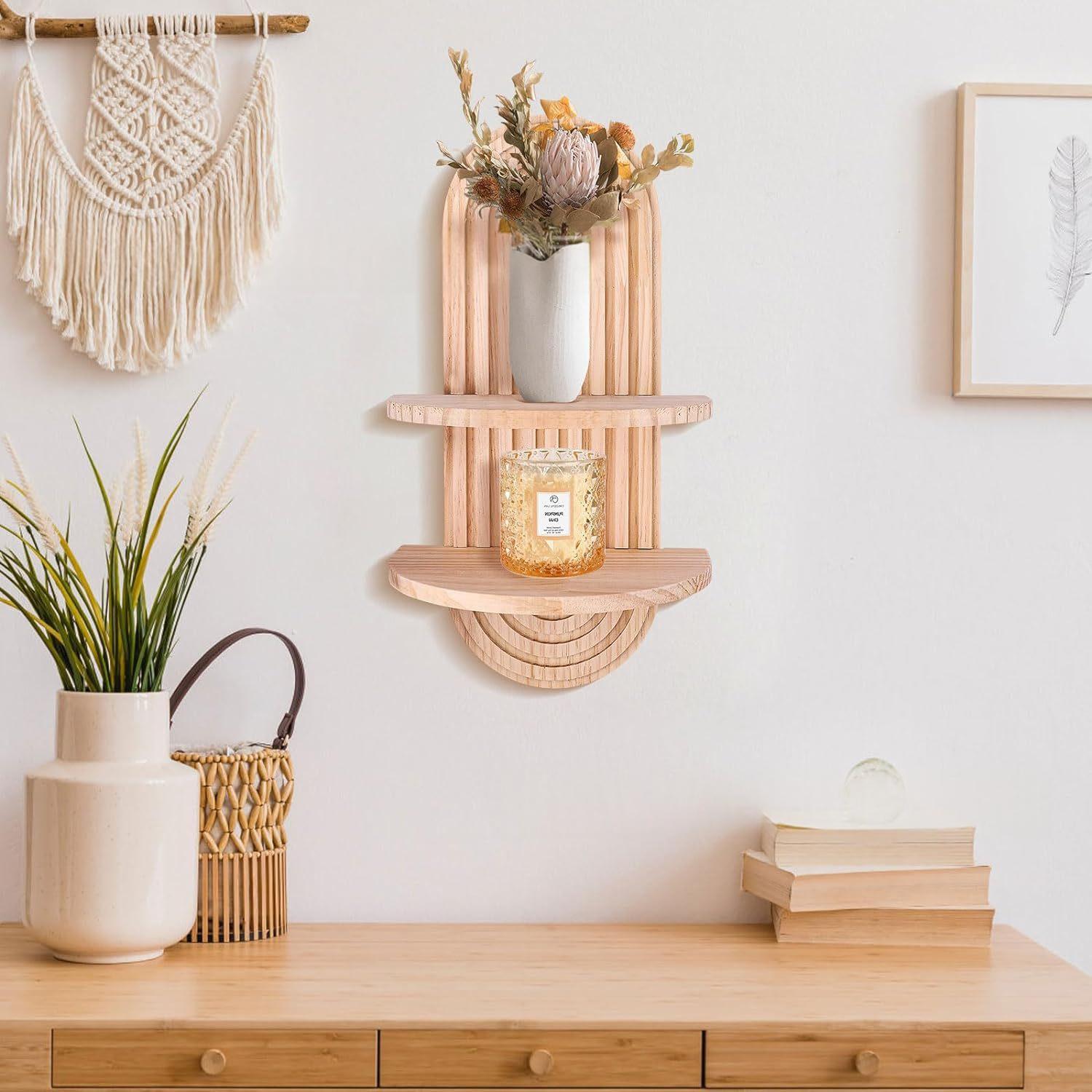 Étagère murale arquée en bois, style bohème
