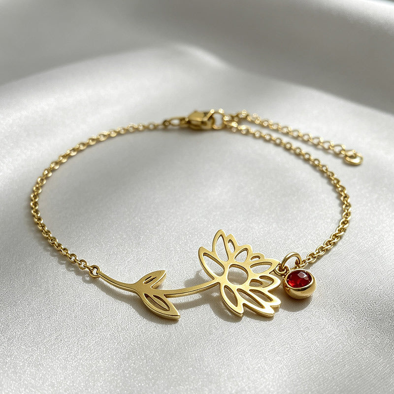 Bracelet fleur de naissance — les 12 mois, acier inoxydable