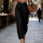 Pantalon à pinces taille haute — jambe large, ourlet boutonné