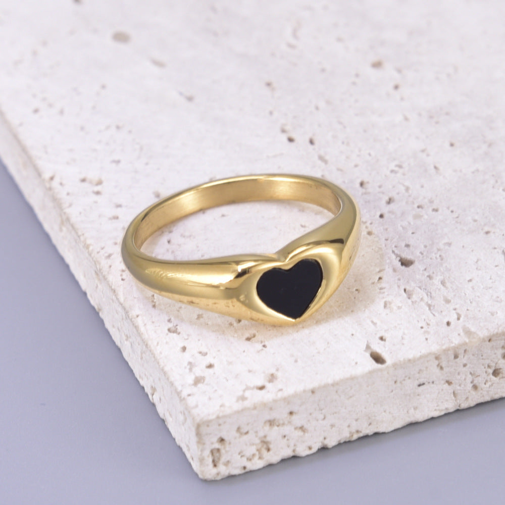 Bague anneau fin en acier titane doré — ligne rétro