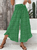 Pantalon large à pois, ourlet volanté — coloris