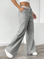 Pantalon large à fines rayures, taille élastiquée à cordon — coloris