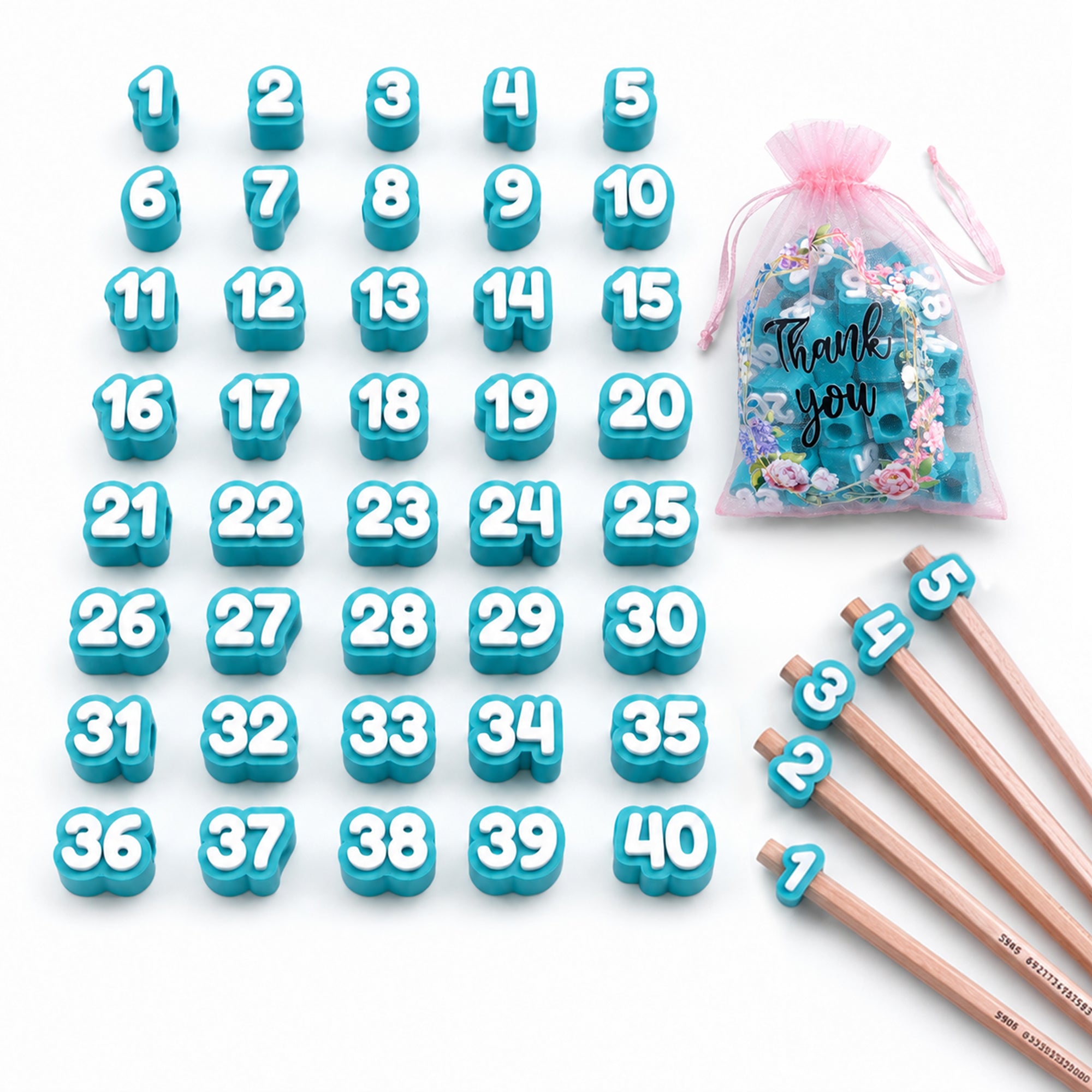 Embouts de crayon numérotés de 1 à 40 — lot réutilisable