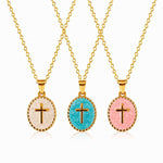 Collier croix ovale émaillée en acier inoxydable — pendentif 6 g, 3 coloris