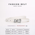 Ceinture fine en cuir, boucle deux cœurs sertis