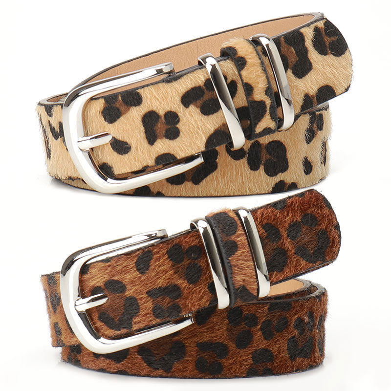 Ceinture femme à boucle argentée, coloris unis ou léopard