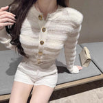 Cardigan court texturé à boutons bijou