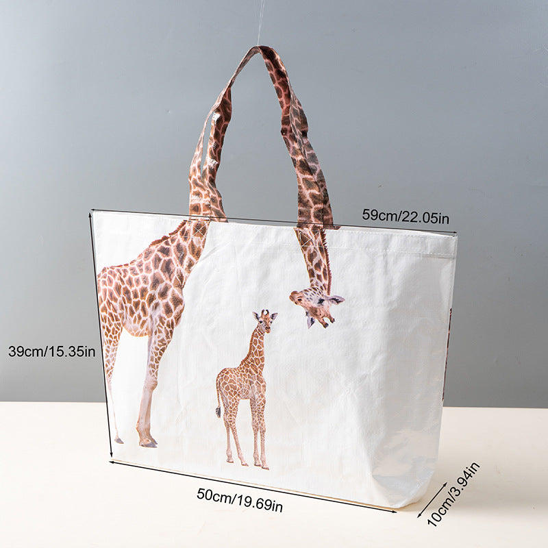 Cabas tressé imperméable à motif girafe