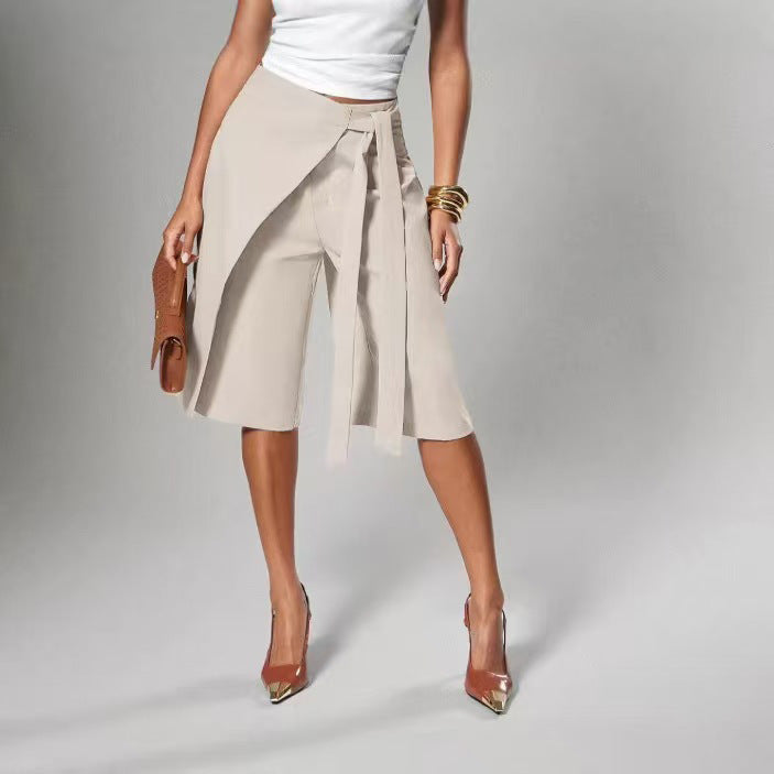 Jupe-culotte portefeuille à ceinture à nouer — coloris