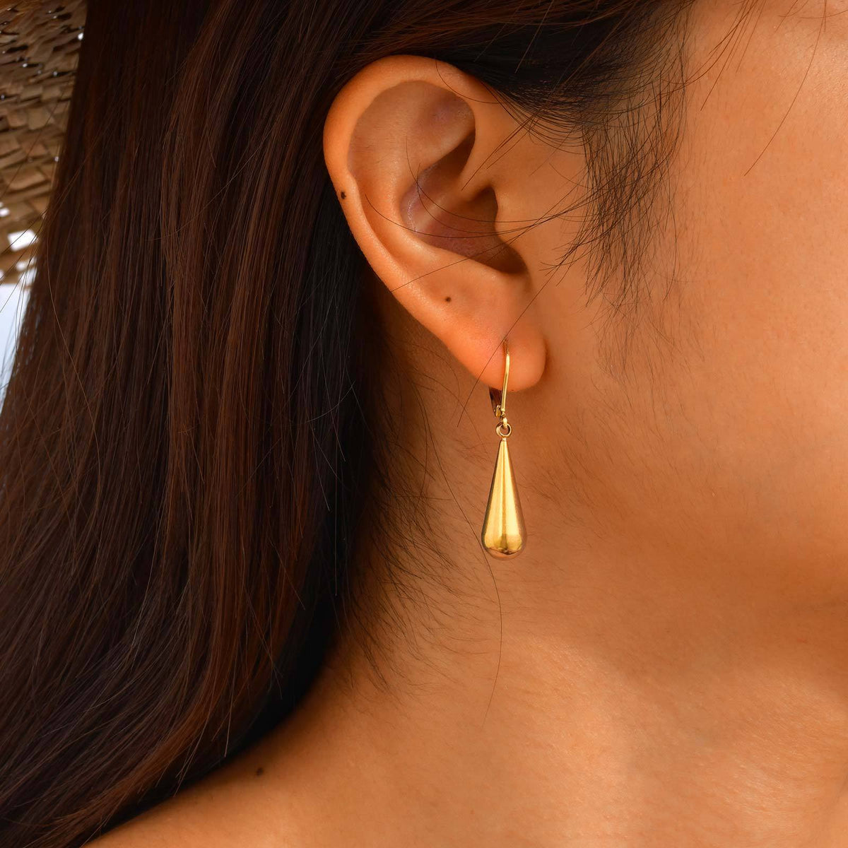 Boucles d’oreilles goutte à fermoir dormeuse — acier poli