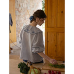 Blouse à col festonné brodé, manches ballon