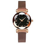 Montre femme cadran ciel étoilé, bracelet milanais magnétique