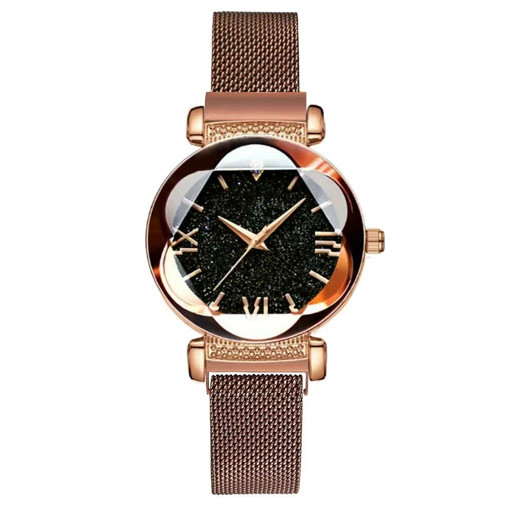 Montre femme cadran ciel étoilé, bracelet milanais magnétique