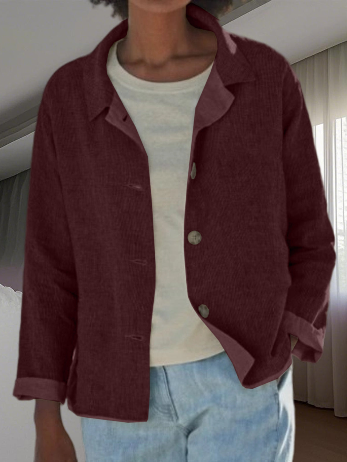 Veste femme unie à coupe décontractée — mi-saison