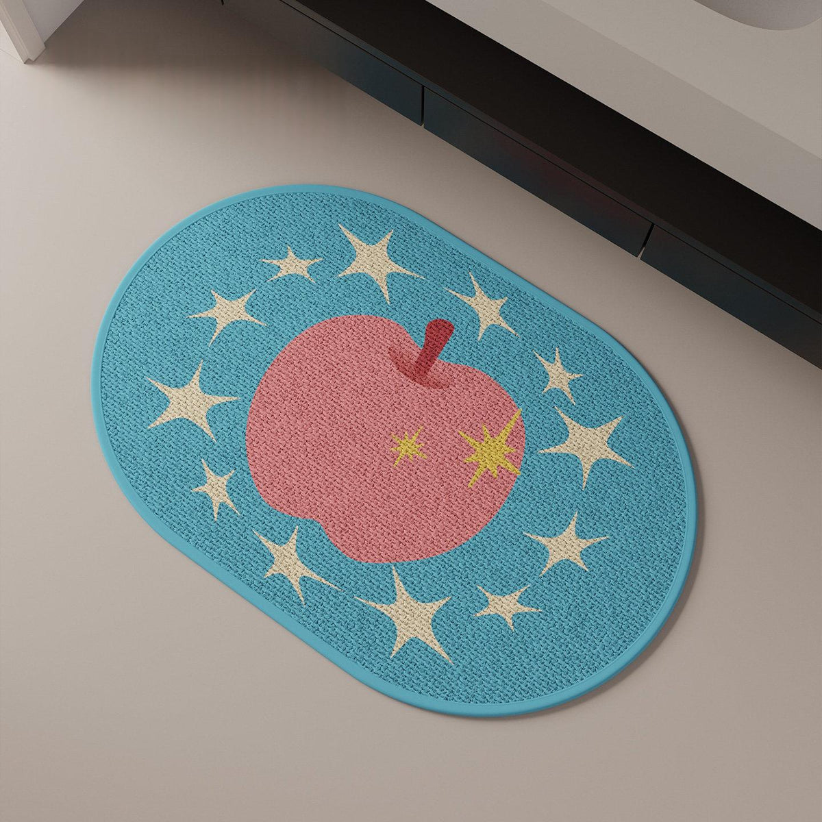 Tapis de bain ovale à motif pomme — bord arrondi