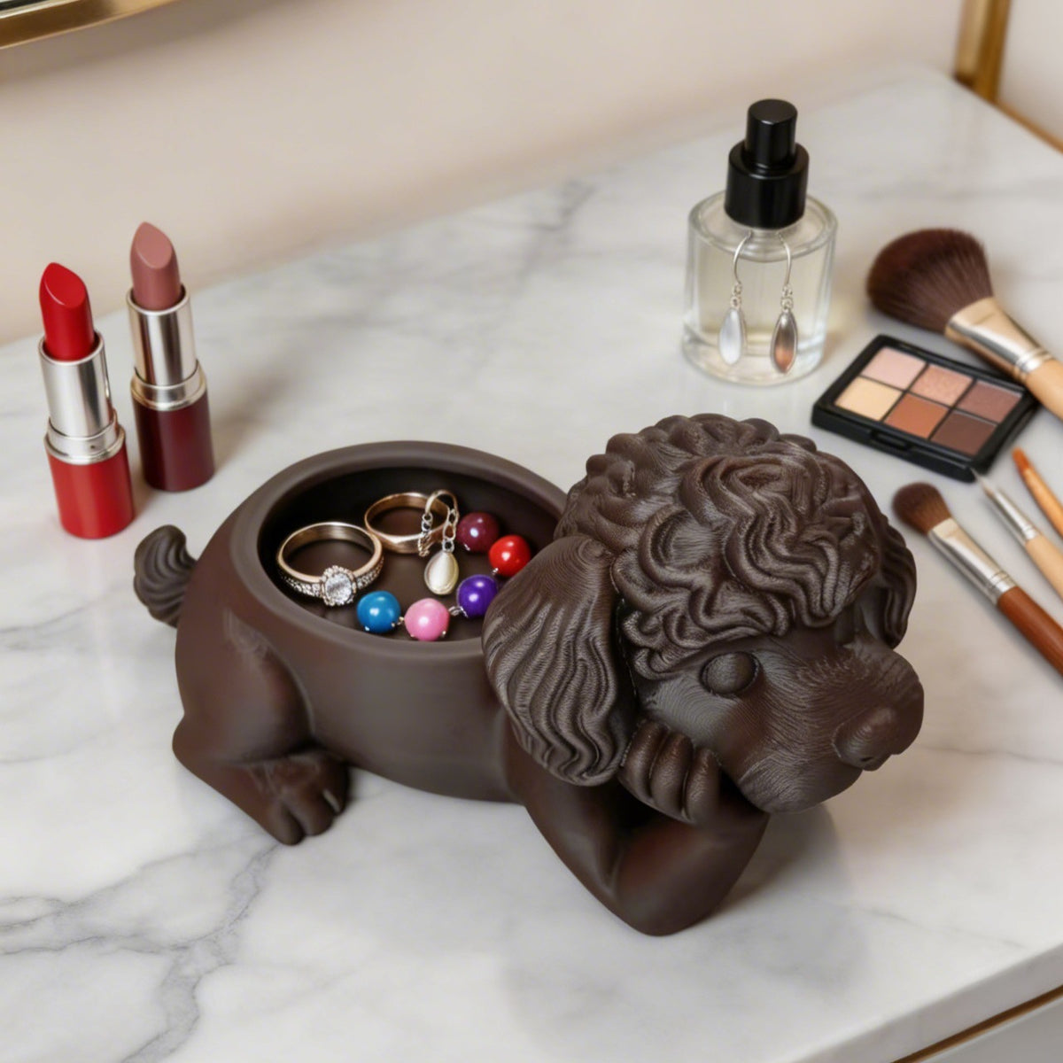 Pot de rangement chien caniche, pour bureau ou coiffeuse — coloris