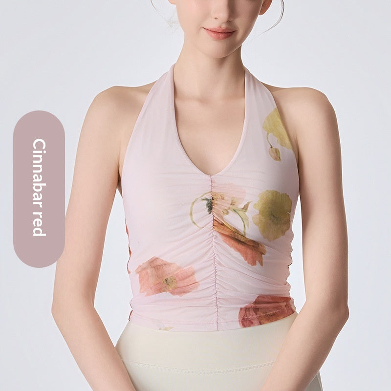 Haut dos nu imprimé à devant froncé — avec coques — coloris