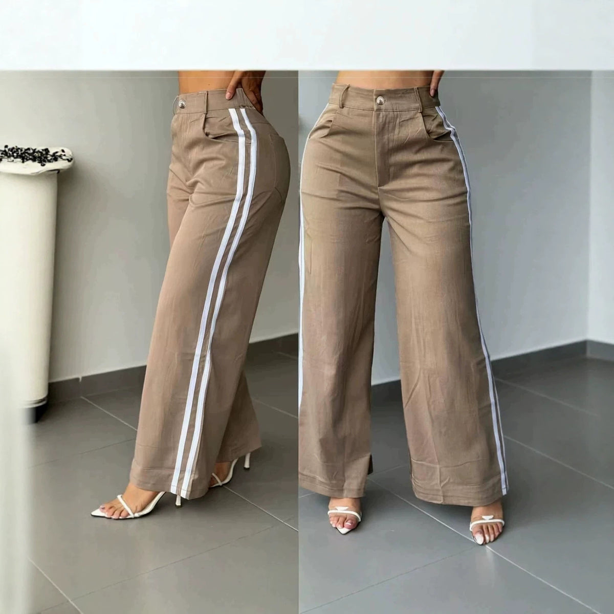 Pantalon large à bandes latérales — taille haute, jambe droite