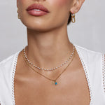 Collier chaîne à perles avec pierre de naissance — 12 mois, doré ou argenté