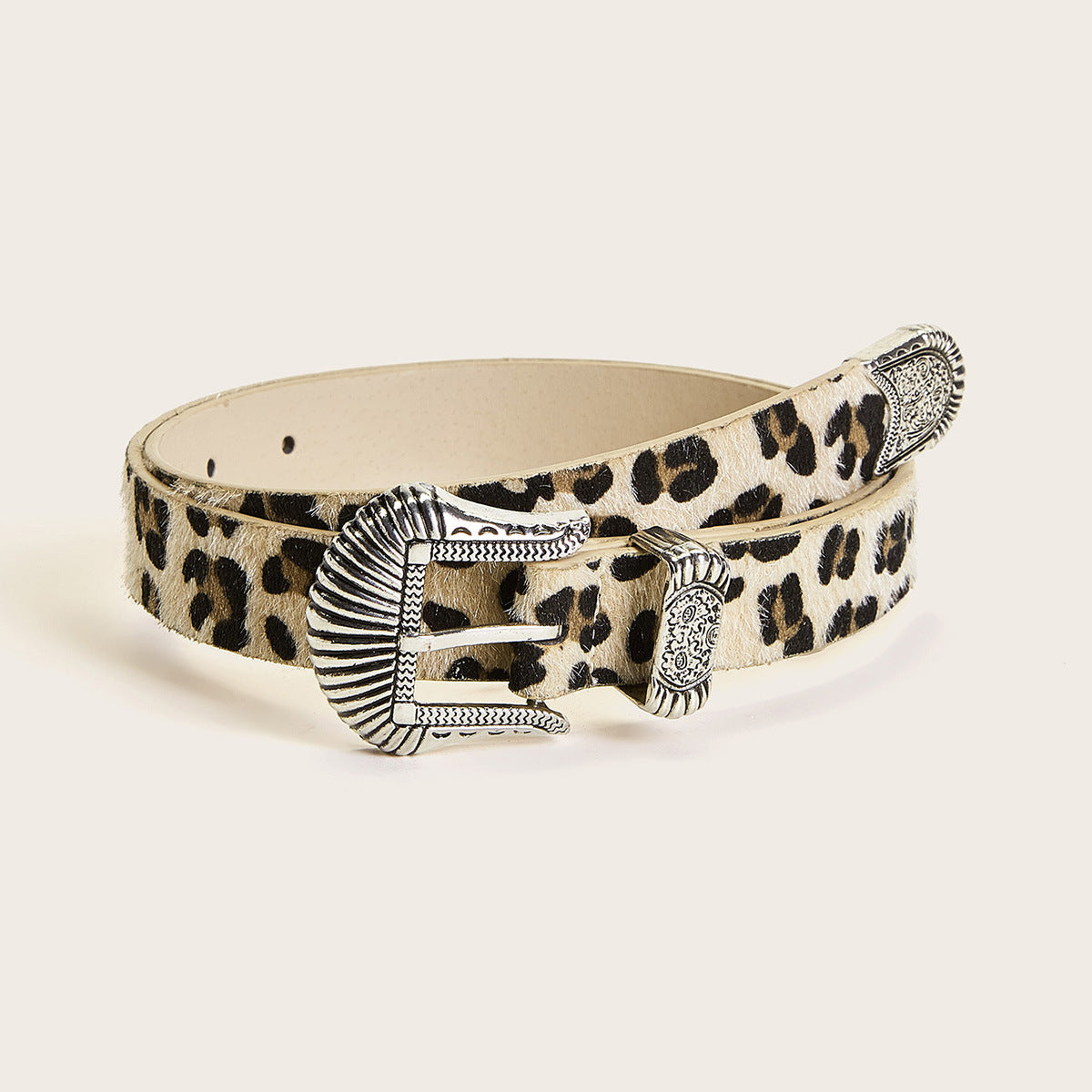 Ceinture femme en poil ras, boucle western dorée