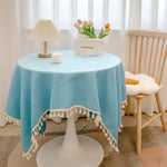 Nappe en coton-lin à pompons, tombé souple — coloris