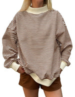 Pull col rond à rayures — coupe ample, manches longues — coloris