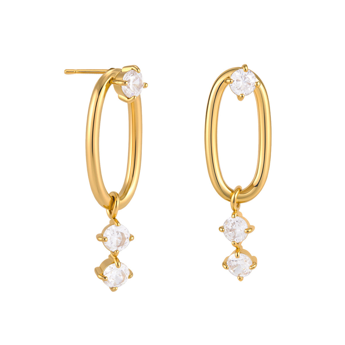 Boucles d’oreilles ovales dorées serties de zircon blanc