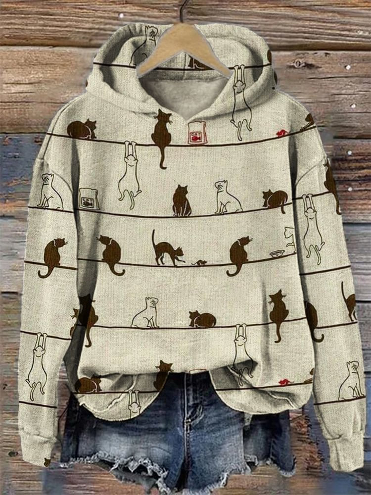Sweat à capuche léger à imprimé japonais — baleine, chats, v — coloris