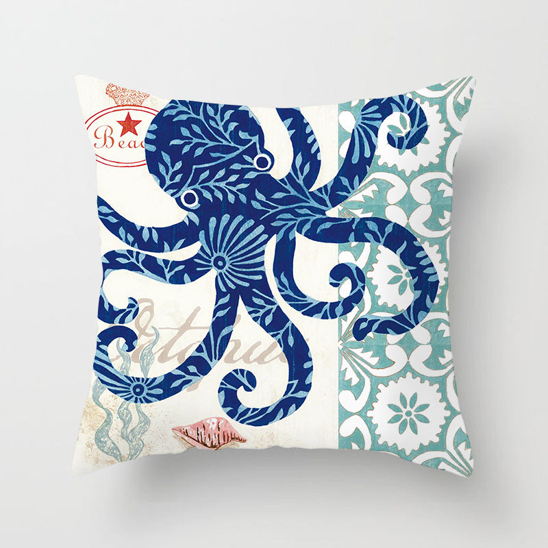 Housse de coussin à motifs marins, esprit méditerranéen — coloris