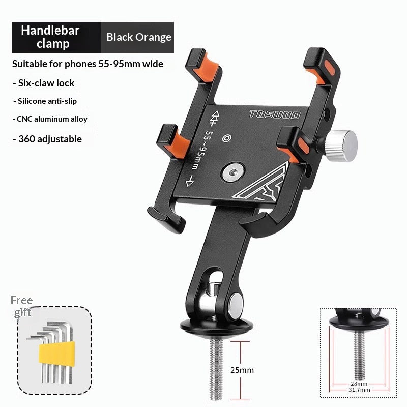 Support téléphone vélo en aluminium — verrou six griffes, 55 à 95 mm