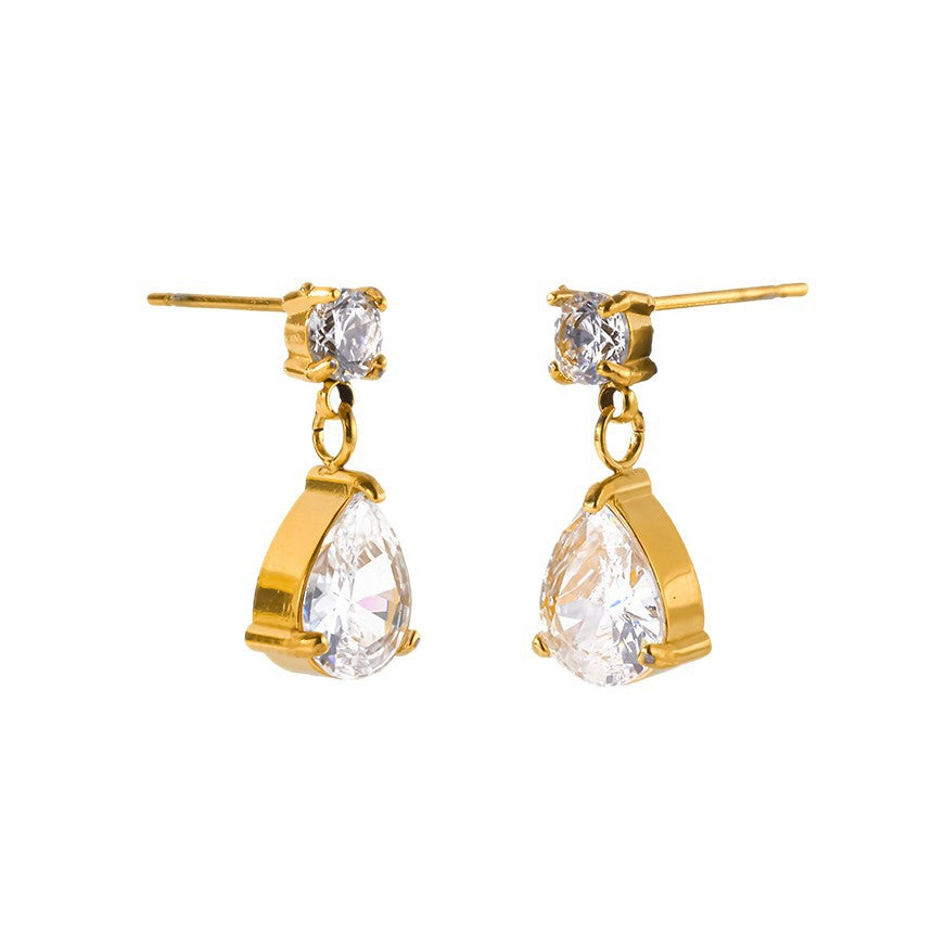 Boucles d’oreilles dorées à goutte de zircon — puce et pendant